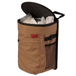 Lusso Round Car Trash Can - Tan with Removable Liner and Hang Strap